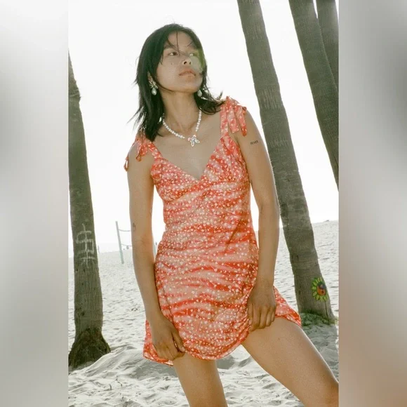 Monika the Label Alana Mini Slip Dress in Red Micro Floral - Picture 1 of 9